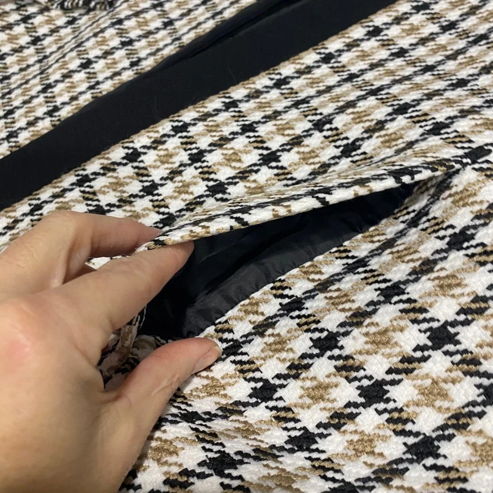 Kasper Blazer Women's 14 Houndstooth‎ Collarless Open Front Jacket Old Money